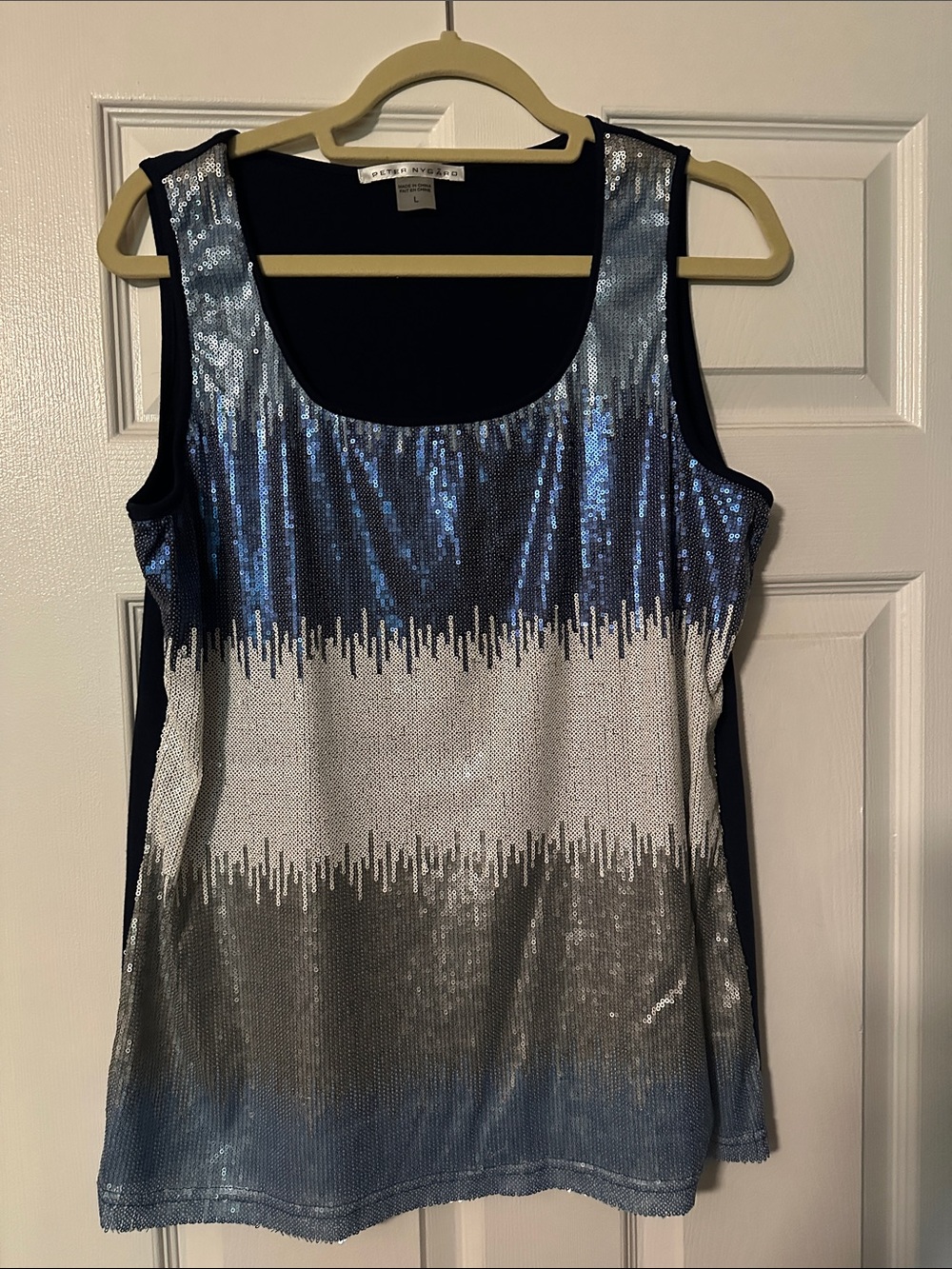Peter Nygard Blue and Silver Sequin Ombre Tank